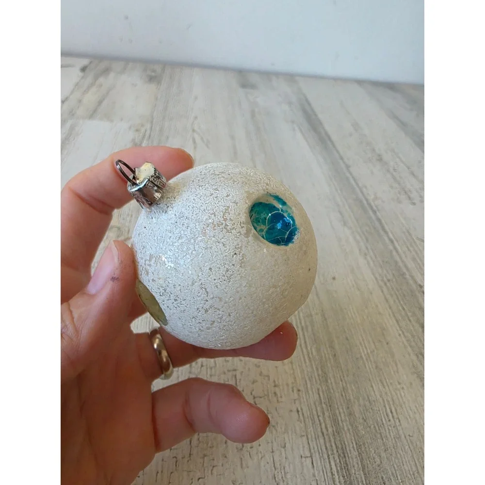 Vintage West Germany indent atomic space age rainbow Micah white glass ornament